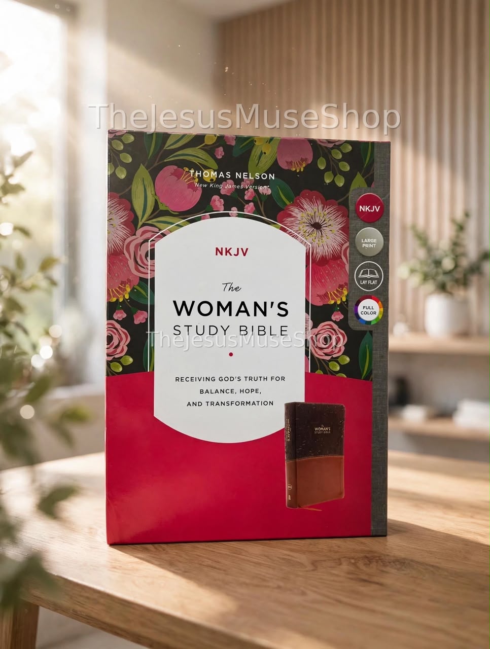 NKJV THE WOMAN'S STUDY BIBLE-Large Print/Brown-Burgundy Leather
